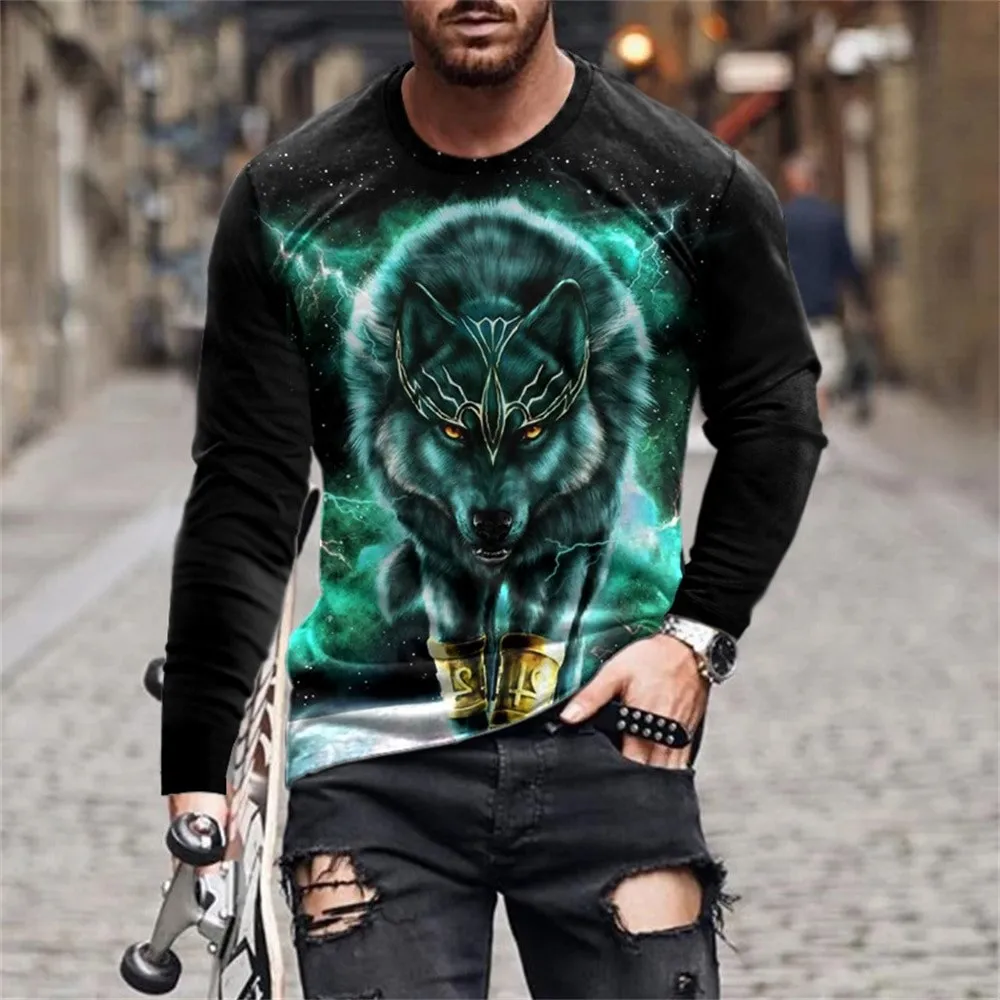 

New Vintage Long Sleeve T Shirt For Men Animal 3d Print Top summer Men'S Casual Oversized O Neck Pullover Fashion Male Clothes