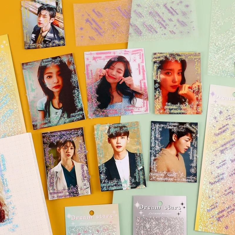 1 Sheets Laser Decorative Stationery Sticker Colorful Meteor Series DIY Scrapbooking Journal Star Chasing Card