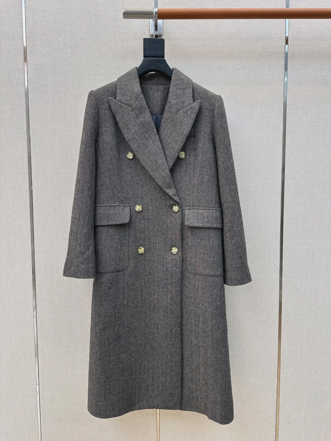 Women Herringbone Long Wool Coat Early Spring New, Custom Wool Fabric Elegant Outerwear