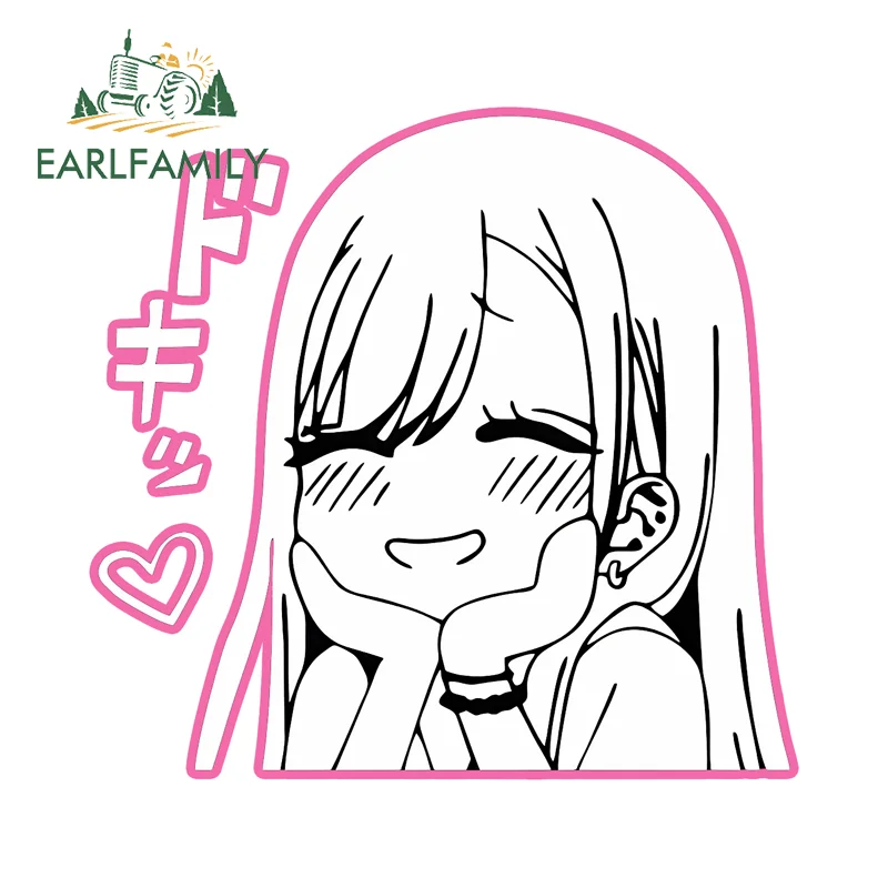 EARLFAMILY Kawaii Pink Marin Peeking Car Stickers Creative High Quality Decals Fashionbale Car Door Protector Racing Drifting