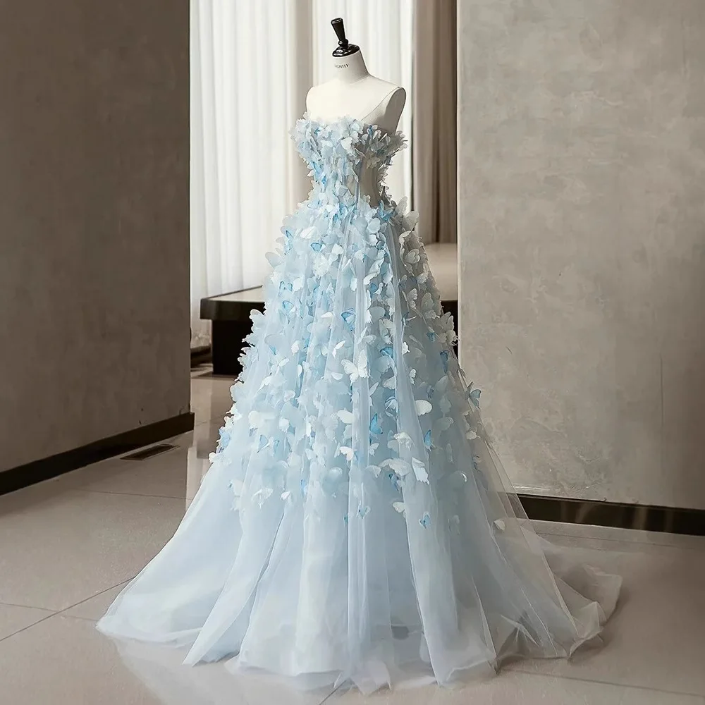 

Сказочное синее 3D свадебное платье Followers, женское вечернее платье трапециевидной формы для фотосессии, легкое роскошное платье длиной до пола для дня рождения