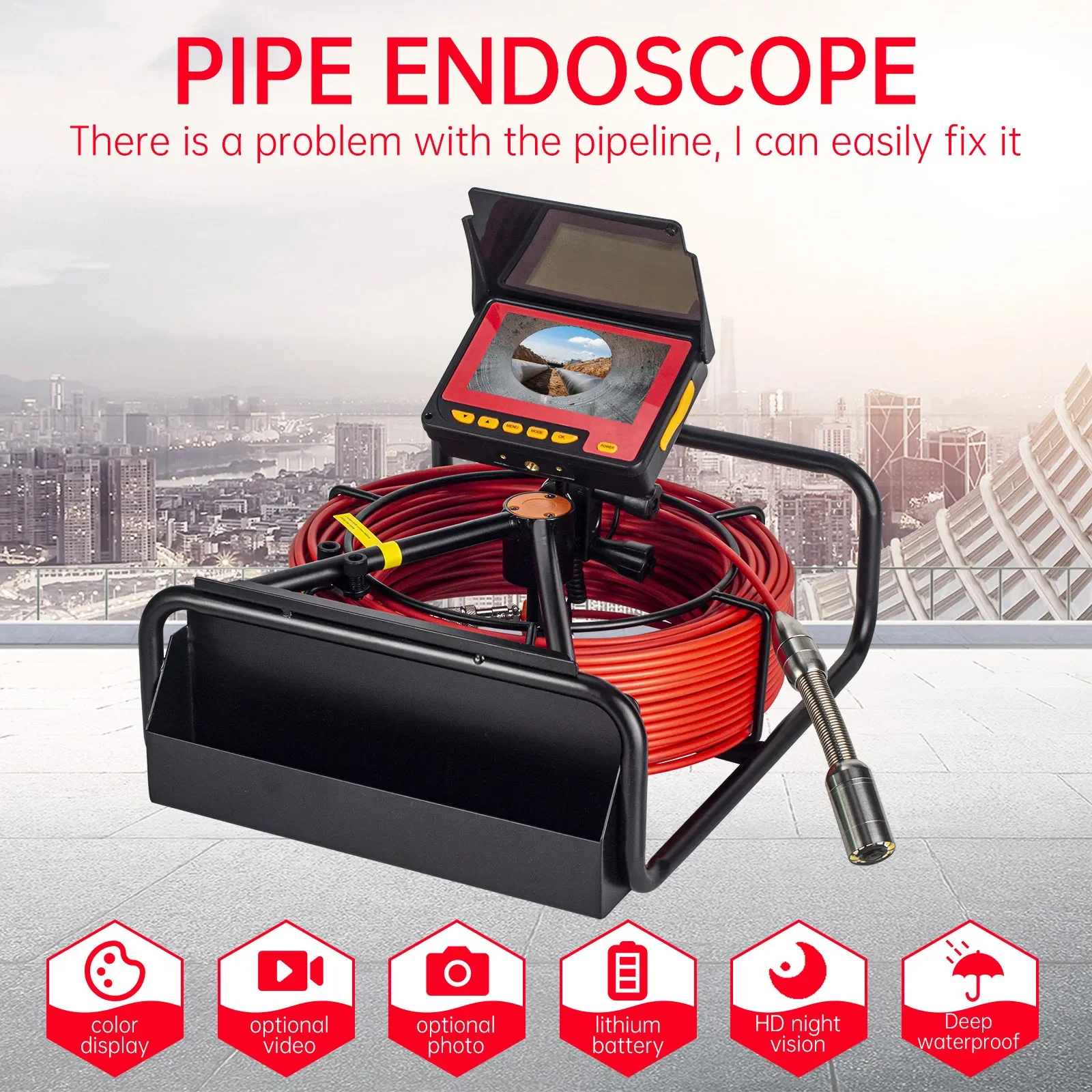 20M Length Wholesale High Quality 4.3Inch Screen Sewer Camera Waterproof Ip68 Camera 23Mm Pipe Inspection Endoscope Drain Camera