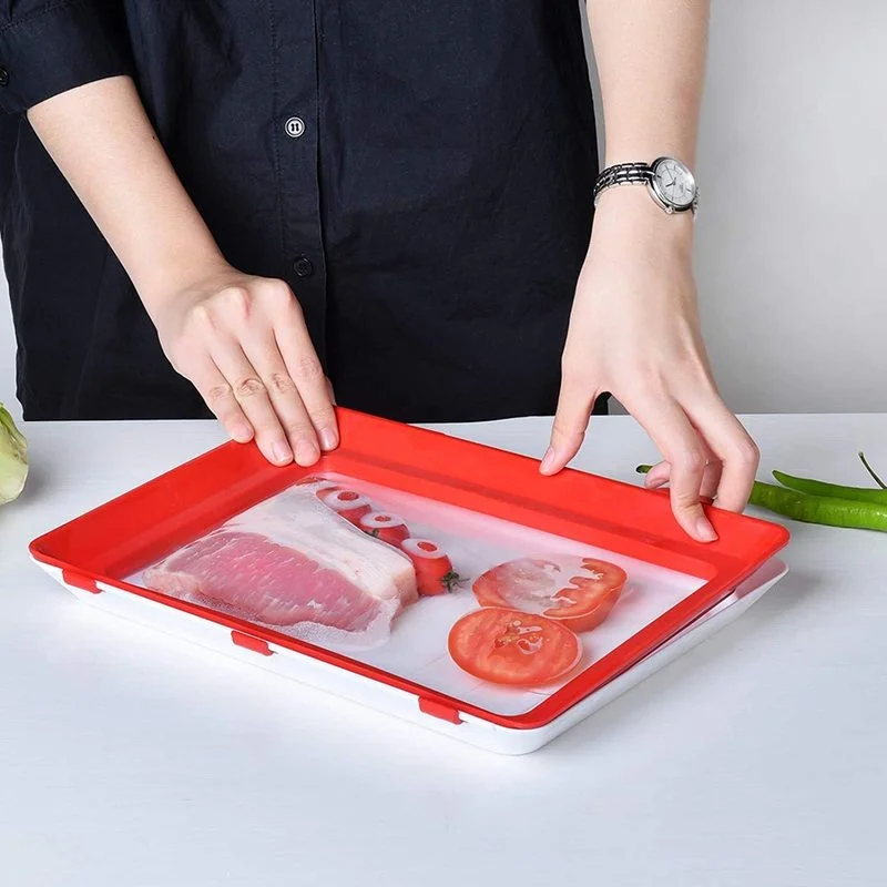 Creative Vacuum Food Preservation Tray Stackable Fresh Keeping Meat Tray Refrigerator Food Serving Tray Plate Kitchen Organizer