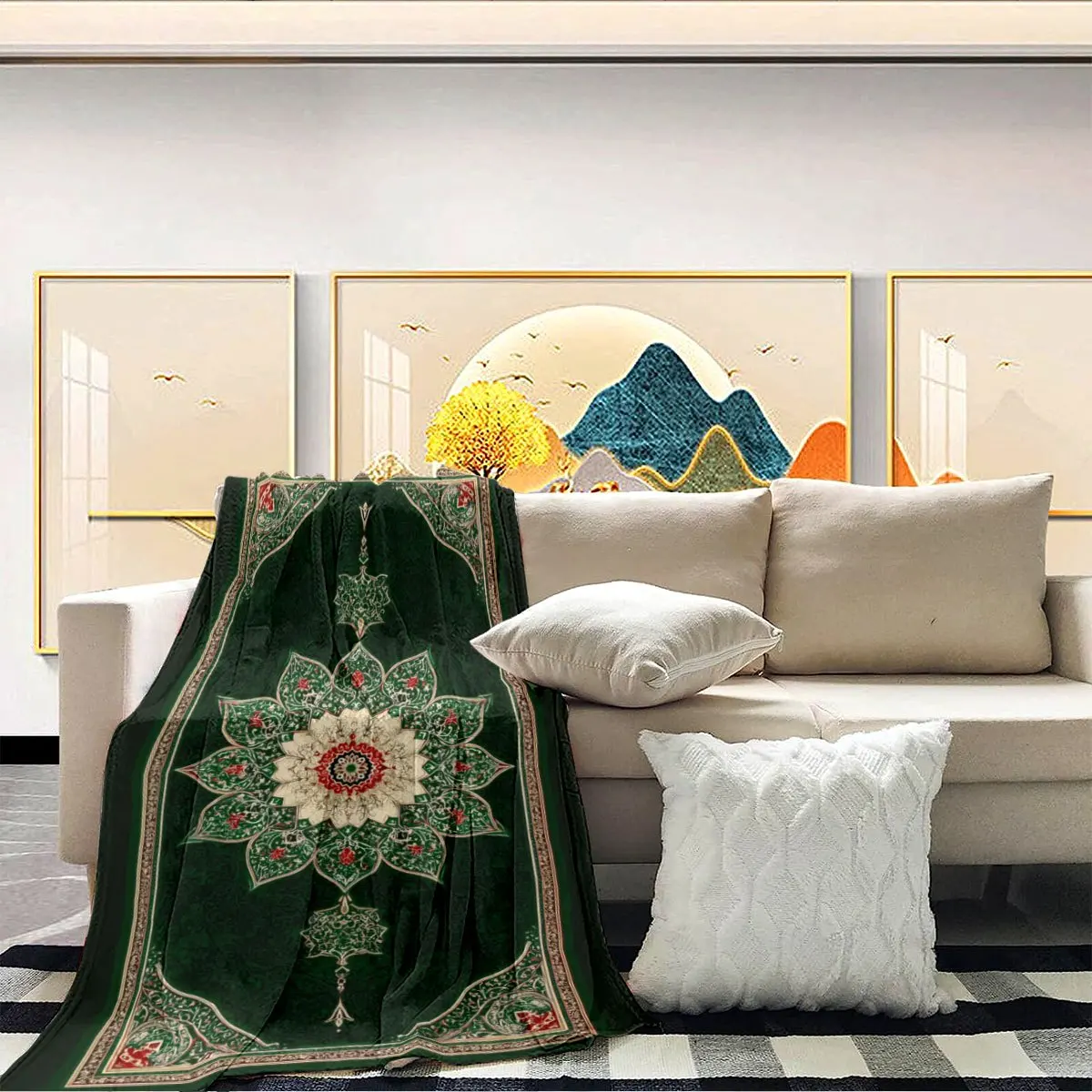 Moroccan Persian Green Ethnic Throw Blanket Tapestry Boho Print Bedspread Decor Cover Large Winter Throw 150x200cm Home Decor Gi