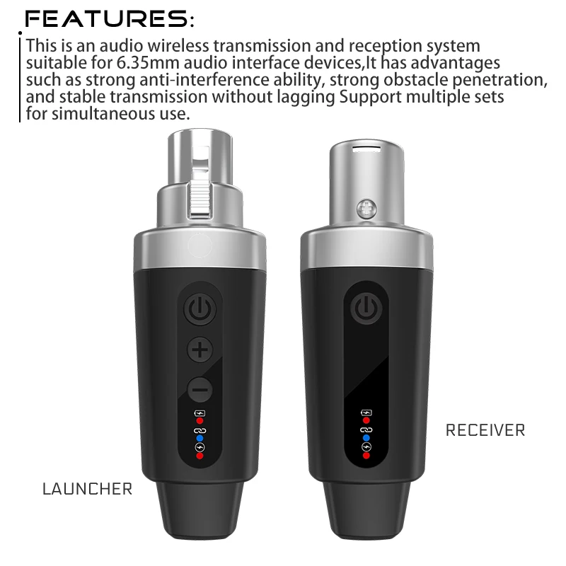 

Microfone sem fio UHF com transmissor e receptor de microfone, usado para microfone condensador dinâmico, XLR, 48V, 2 PCs