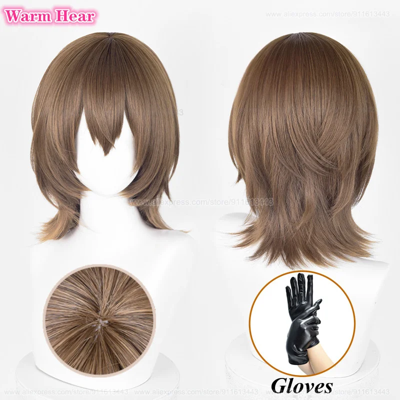 High Quality Game P5 Synthetic Hair Goro Akechi 38cm Brown Cosplay Anime Wig Crow Heat Resistant Hair Halloween Wigs + A Wig Cap