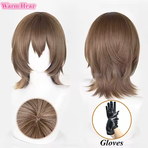 High Quality Game P5 Synthetic Hair Goro Akechi 38cm Brown Cosplay Anime Wig Crow Heat Resistant Hair Halloween Wigs + A Wig Cap