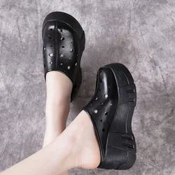 Women's Slippers and Ladies Sandals Kawaii Slides Black Junior Shoes Round Toe Wedge Heel Cute on Sale Cheap Liquidation Shoe 39