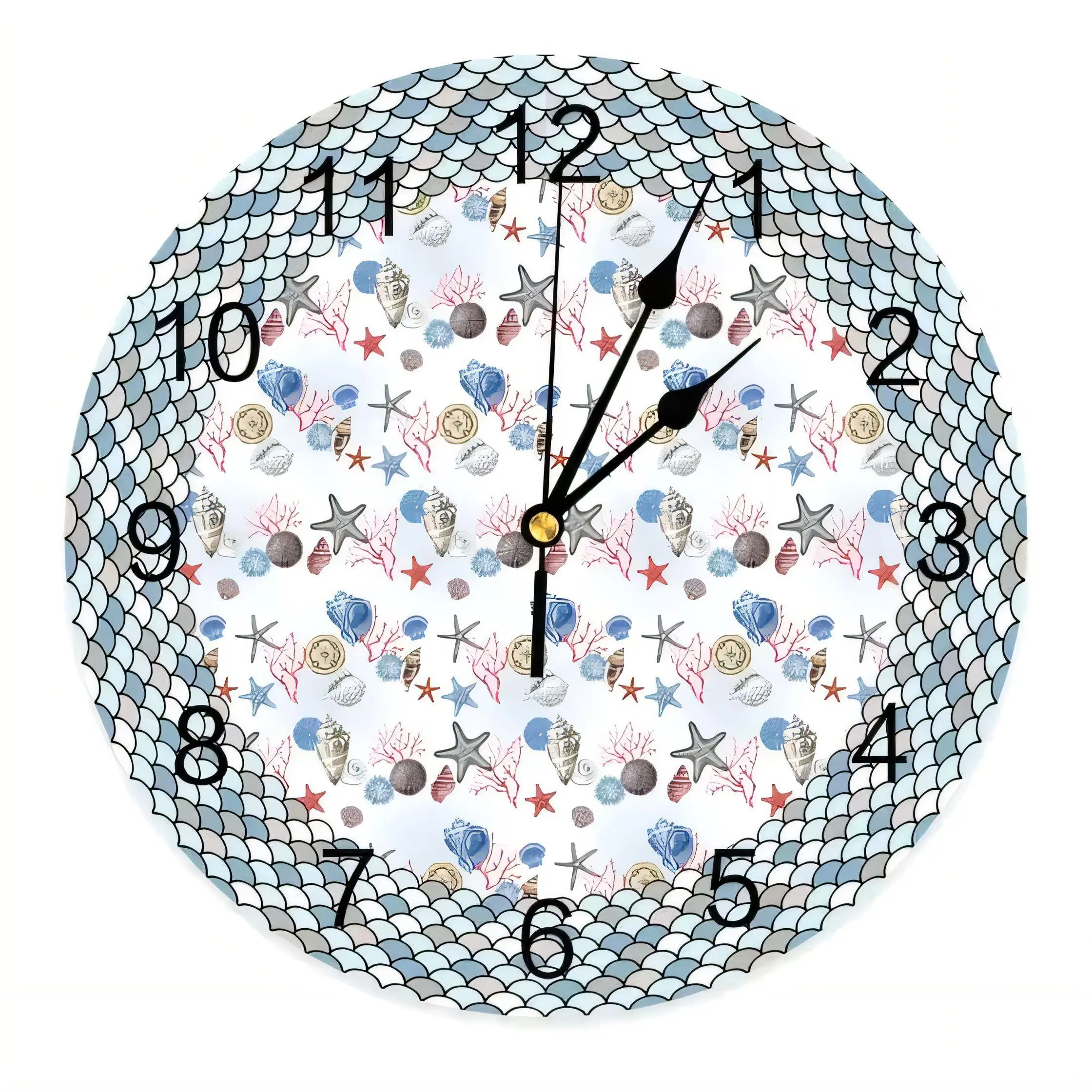 Ocean Themed  Wall Clock Silent Non Ticking Battery Operated Sea Creatures Decorative for Bathroom Kitchen Living Room