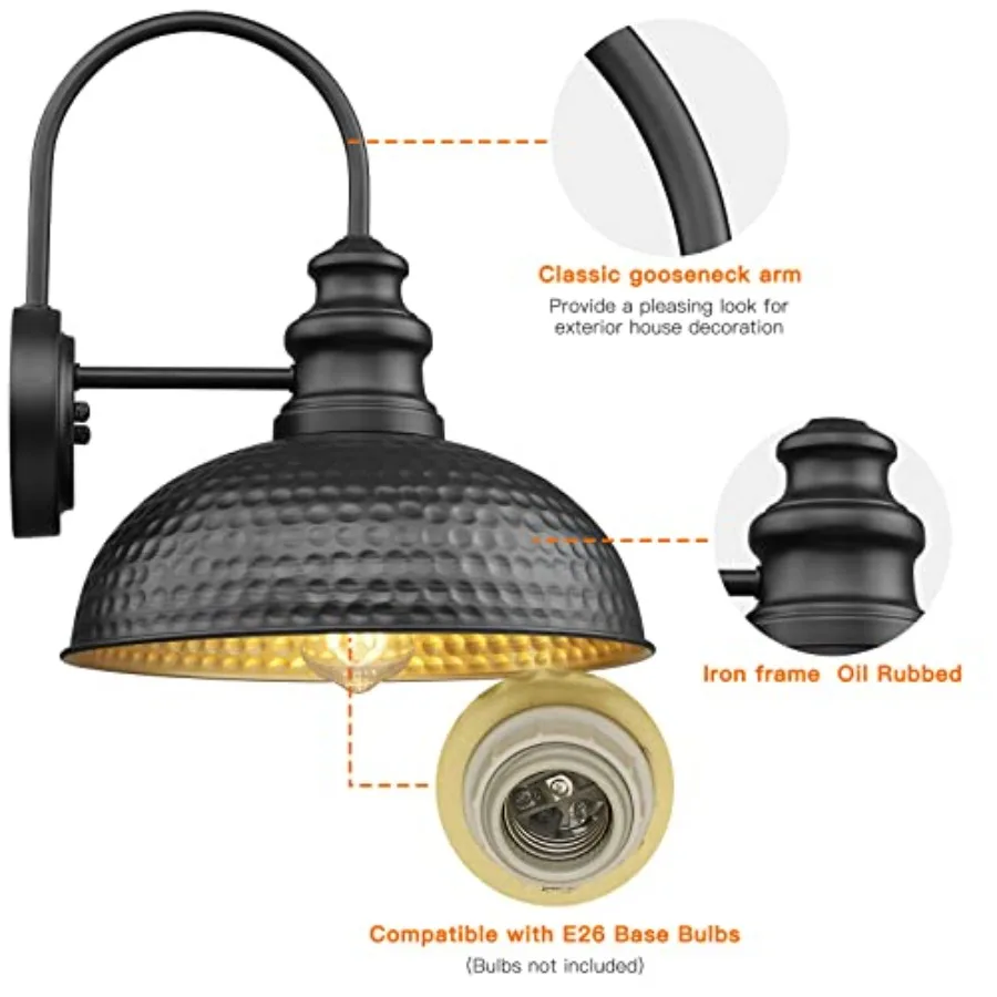 Farmhouse Outdoor Barn Light Fixture, 12 Inch Dome Exterior Wall Light, Rustic Outdoor Wall Sconce Outside Wall Mount Lantern w
