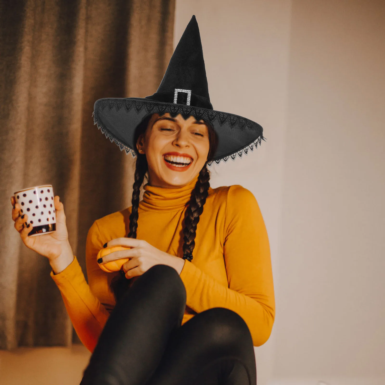 

1pc Creative Halloween Witch Hat Party Cosplay Prop Costume Accessory Wide Brim Lightweight Decorative Halloween Party Hat