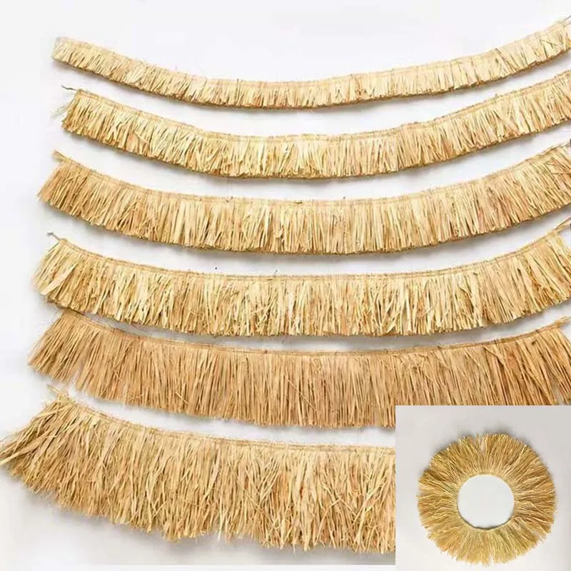 Boho Natural Raffia Tassel Fringe Trim Raffia Skirt Accessory Decorative Fringe For Straw Hat DIY Craft Home Wall Decor