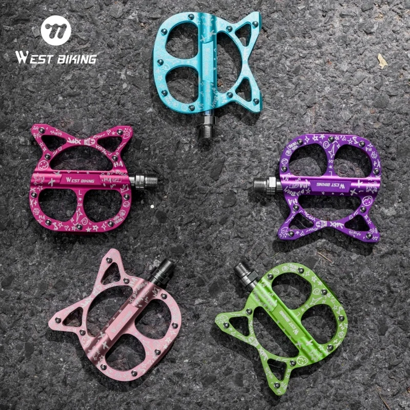 

WEST BIKING Bicycle Pedals 3 Bearing Cat-shaped Aluminum Alloy Bike Pedals Sealed Bearing MTB Road Bike Pedal Cycling Flat Pedal