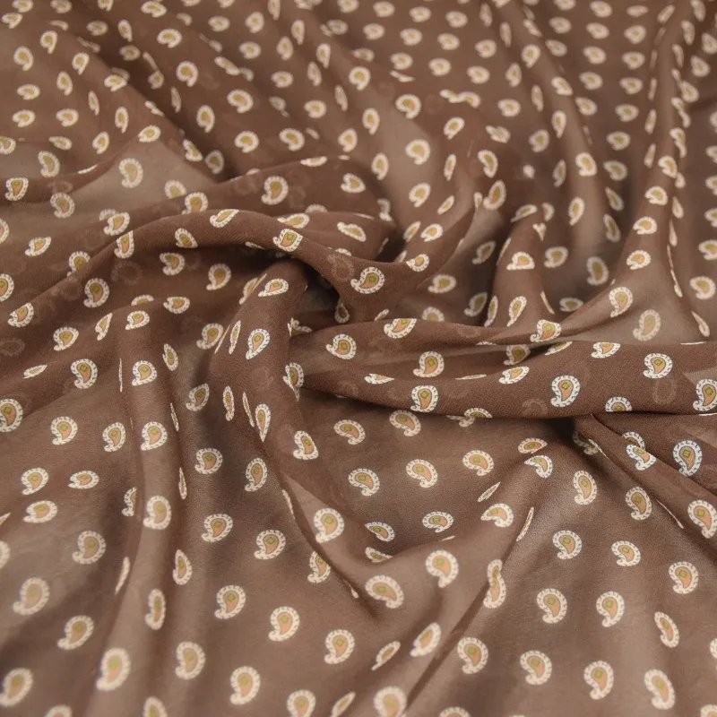 Small Cashew Flower Printed Chiffon Fabric Lightweight Transparent Spring Summer Shirt Dress Top Silk Scarf Handmade Fabric