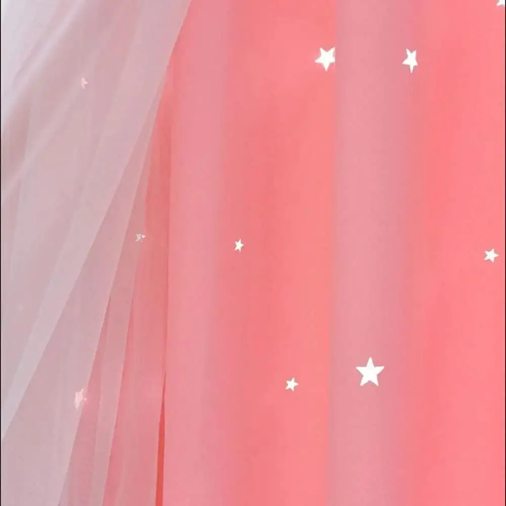 1 Panel 140cm Width Star Double Layer Curtain with Bows Hollowed Out Star Curtains for Girls Room