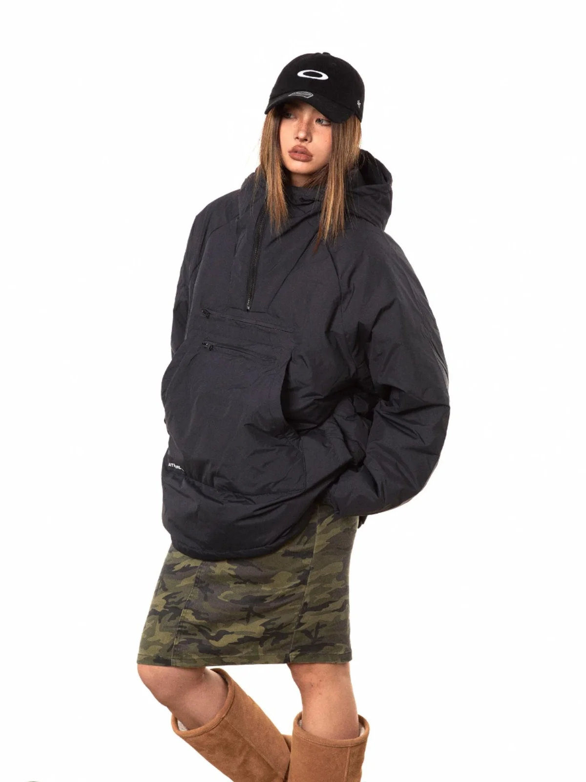 Blackbb Retro Outdoor Thickened Windproof Hooded down Jacket Women's Upper Apparel Street Style Neutral Straight Cut Long Sleeve