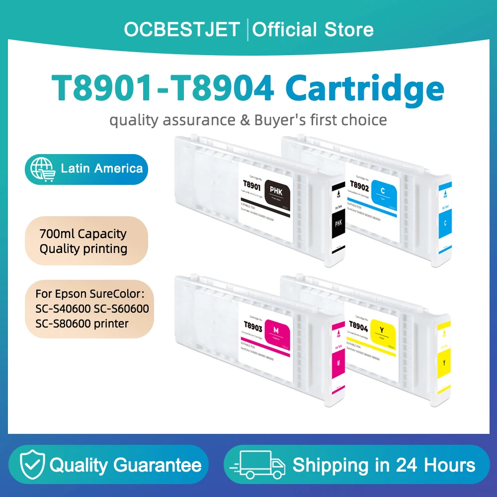 700ML compatible ink cartridge T8901 T8902 T8903 T8904 for Epson SureColor SC‑S40600 SC‑S60600 SC‑S80600 printer Eco solvent ink