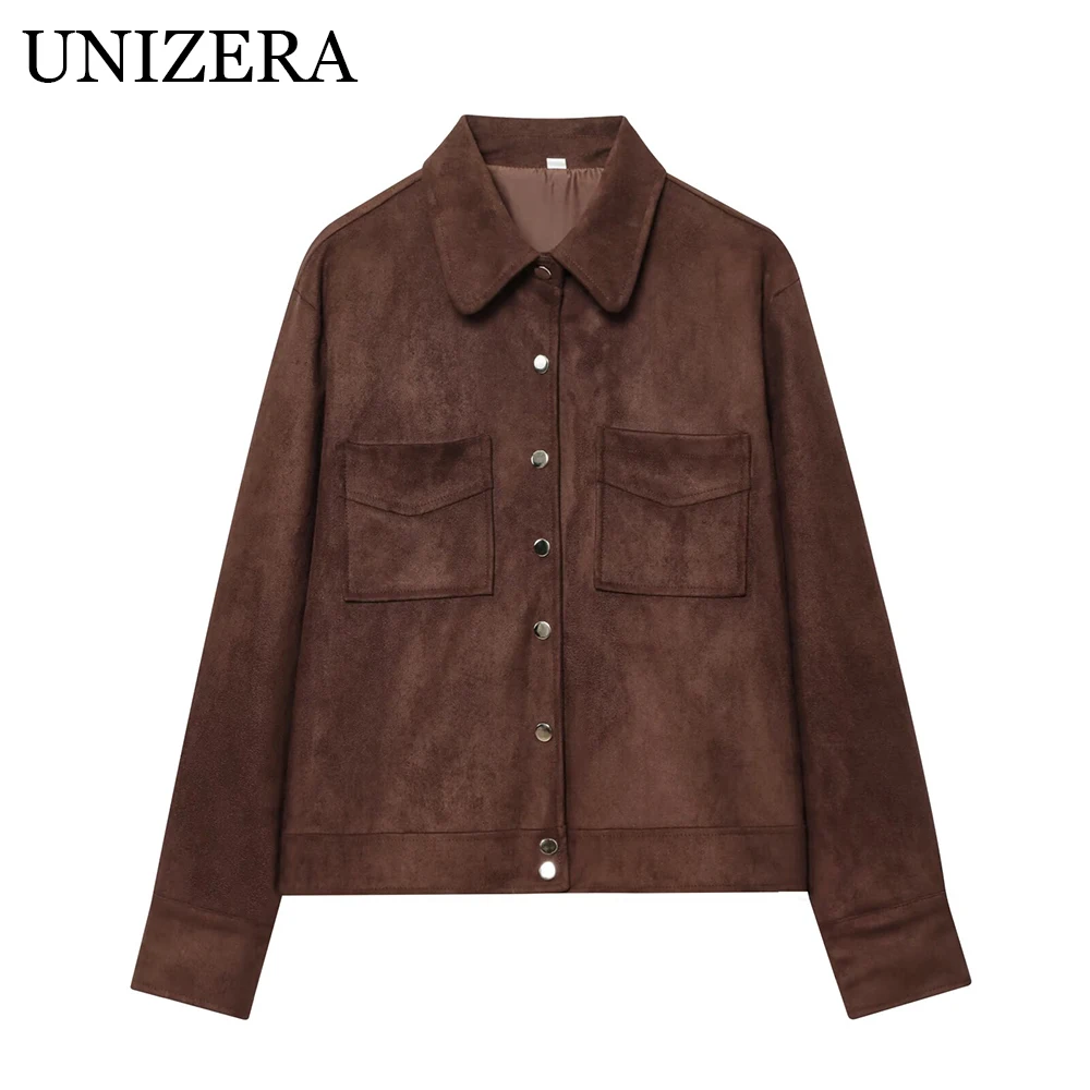 

Новая осенняя женская одежда в европейском и американском стиле, повседневная темпераментная простая замшевая текстурированная куртка с лацканами и длинными рукавами