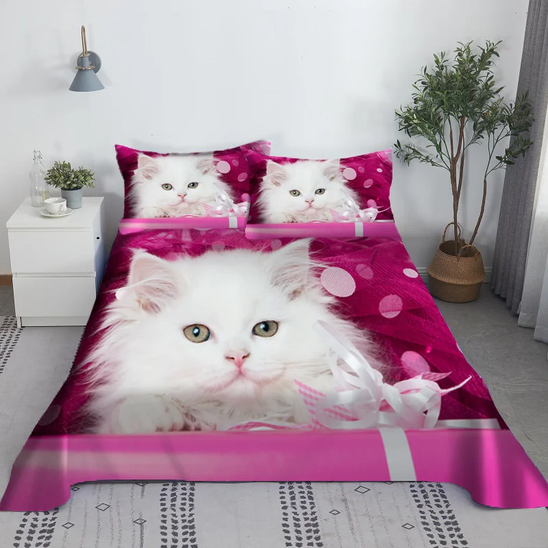 Lovely Cat Bed Sheet Set Digital Printing Polyester Bed Flat Sheet With Pillowcase Print Bedding Set 1/1.2/1.35/1.5/1.8/2.0m