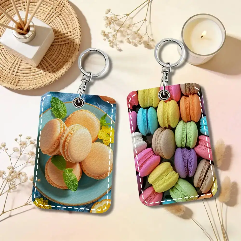 Macaron Card Case Keychain Access Card Bag Key Tag Ring Leather Card Holder Key Ring Access