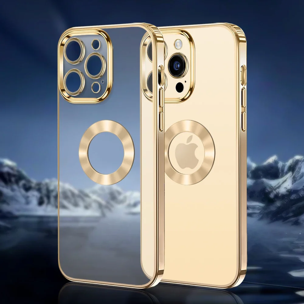 Luxury Golden Phone Case for iPhone 15 14 11 12 13 Pro Max Cover for iPhone XS X 7 8 Plus Hollow Out Silicone Soft Cases Fundas