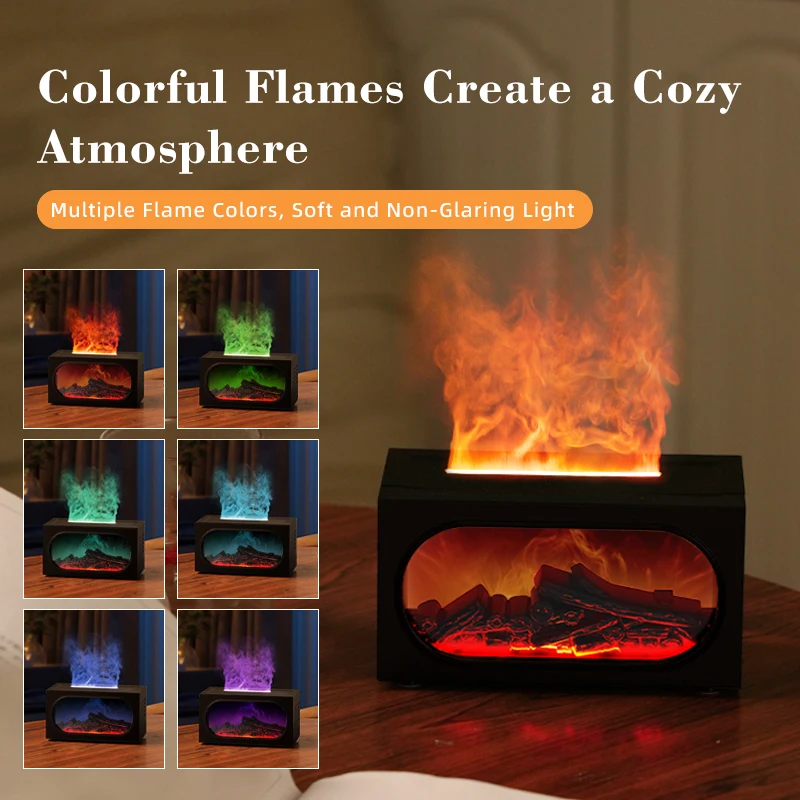 Fireplace Humidifier Aroma Flame Humidifier Fragrance Diffuser Aromatherapy Essential Oil Diffuser Fire Humidifier for Home Room