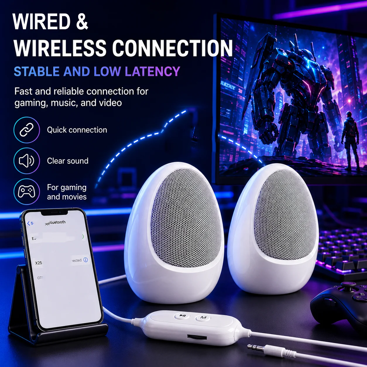 Computer Speakers For Desktop PC 2.0 Anvil Aux 3.5mm USB Stereo Wired Subwoofer Bass For Laptop Music Player