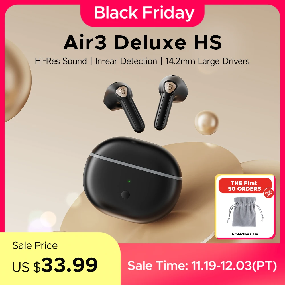 SoundPEATS Air3 Deluxe HS หูฟังไร้สาย Hi-Res Audio หูฟังบลูทูธพร้อม LDAC, ไดร์เวอร์ขนาดใหญ่ 14.2 มม., การตรวจจับอินเอียร์