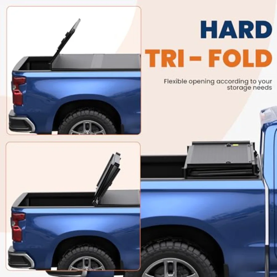 غطاء تونيو لسرير الشاحنة الصلبة ثلاثي من الألياف الزجاجية لسيارة تشيفي سيلفرادو جي إم سي سييرا 1500 موديلات FLEETSIDE متوافقة مع 20152 #4