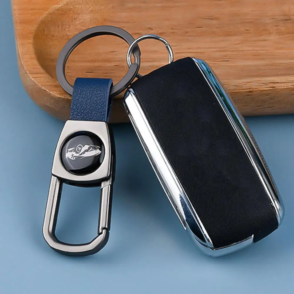 Anti-loss Keychain Holder Durable Stainless Steel D-shaped Keychain with Anti-lost Faux Leather Buckle Stylish Car Key for Bag