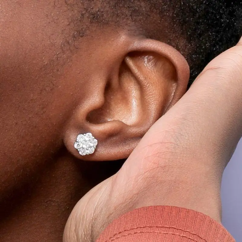 Jewelry Women's Flower Stud Earrings Luxury Moissanite Stone 925 Sterling Sliver Earring For Women Men