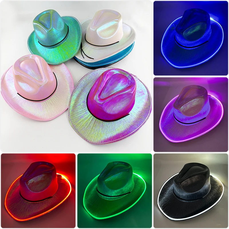 Беспроводная светодиодная ковбойская шляпа, ночной клуб, маскарад, аксессуары в американском стиле, ковбойские шляпы в стиле вестерн, светящаяся розовая ковбойская шляпа