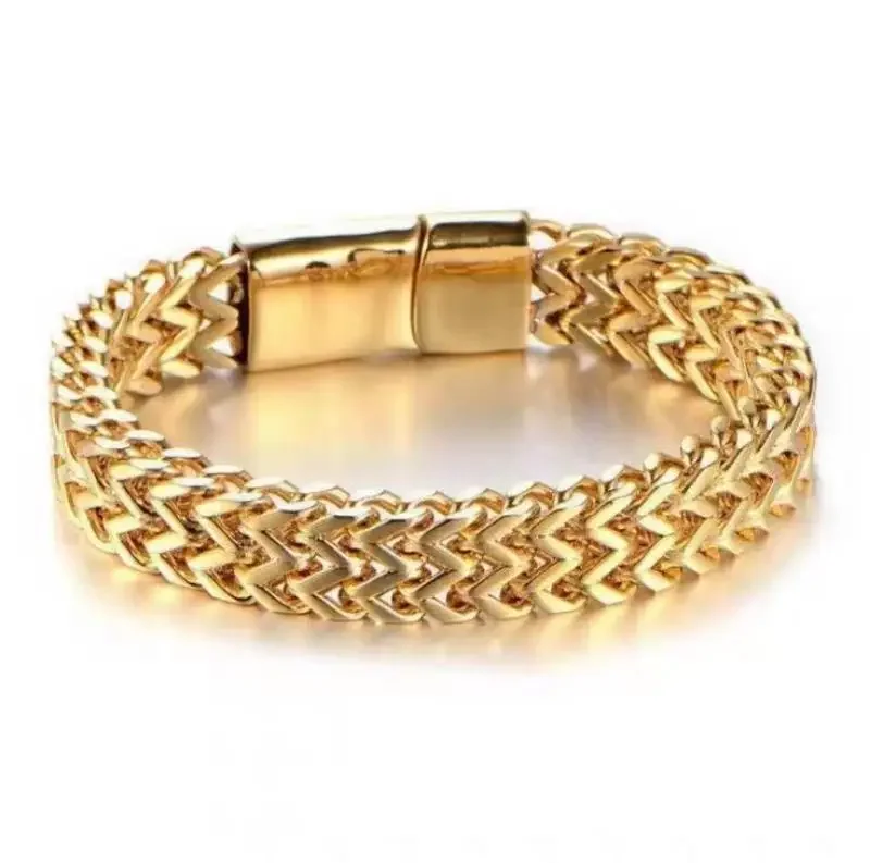 Classic Versatile Silver Color Chain Bracelet Men\\\'s Stainless Steel Bracelet with Metal Magnetic Buckle Bracelet