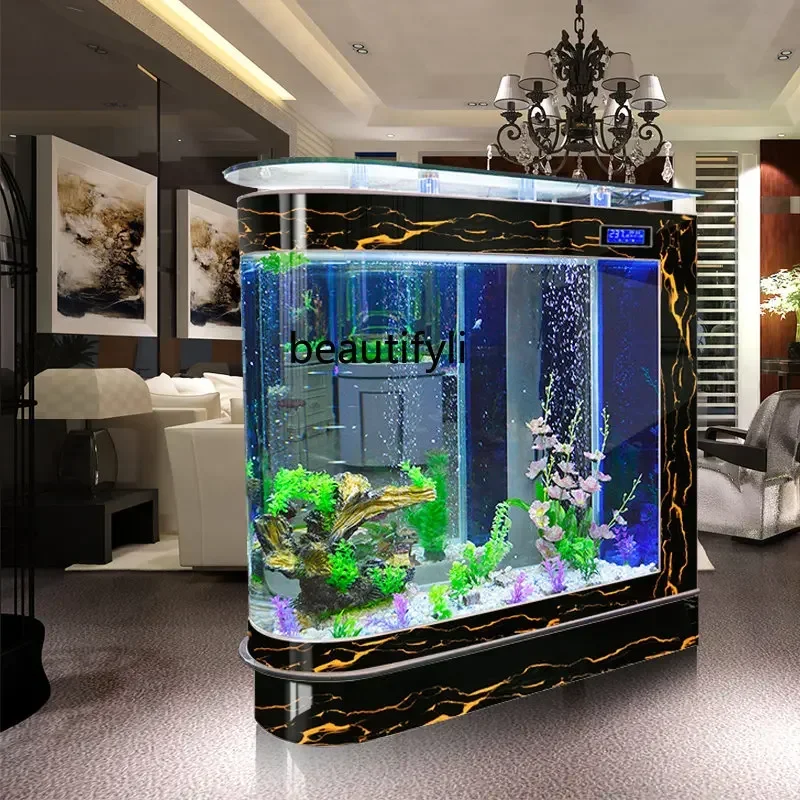 zq Bullet Fish Tank Aquarium Large Fish Globe Partition Ecological Glass Fish Tank Bar Counter