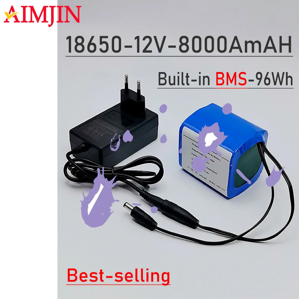 

AIMJIN 8000mAh 12V 3S3P with BMS battery pack 18650 lithium-ion ultra large capacity rechargeable battery+12.6V DC 2A charger