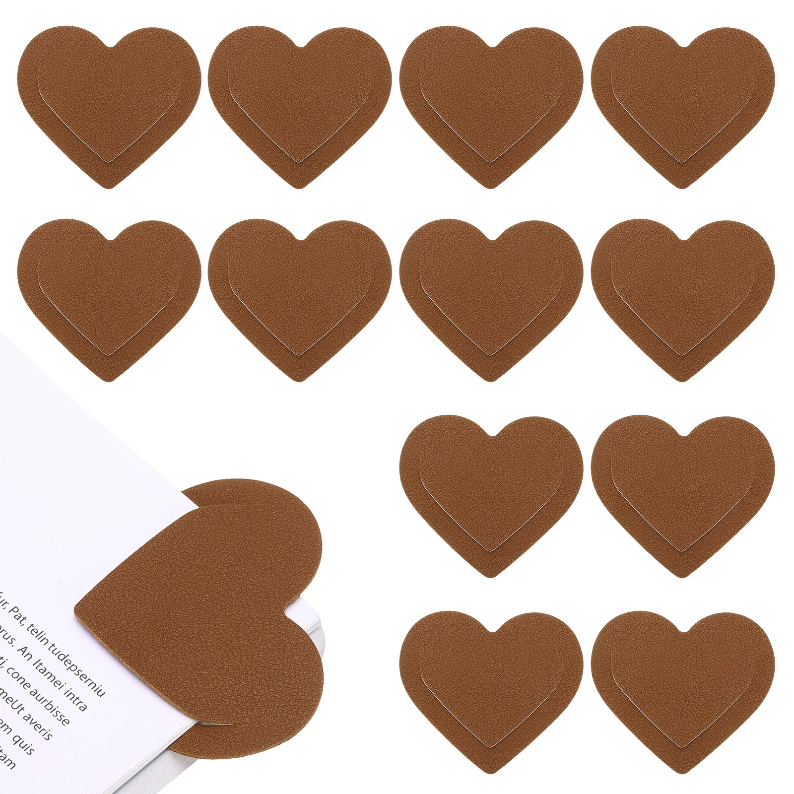 12Pcs Leather Heart Bookmarks Cute Corner Bookmarks Book Page Marker Clip for Teacher Reader Book Lover Office Home Supplies