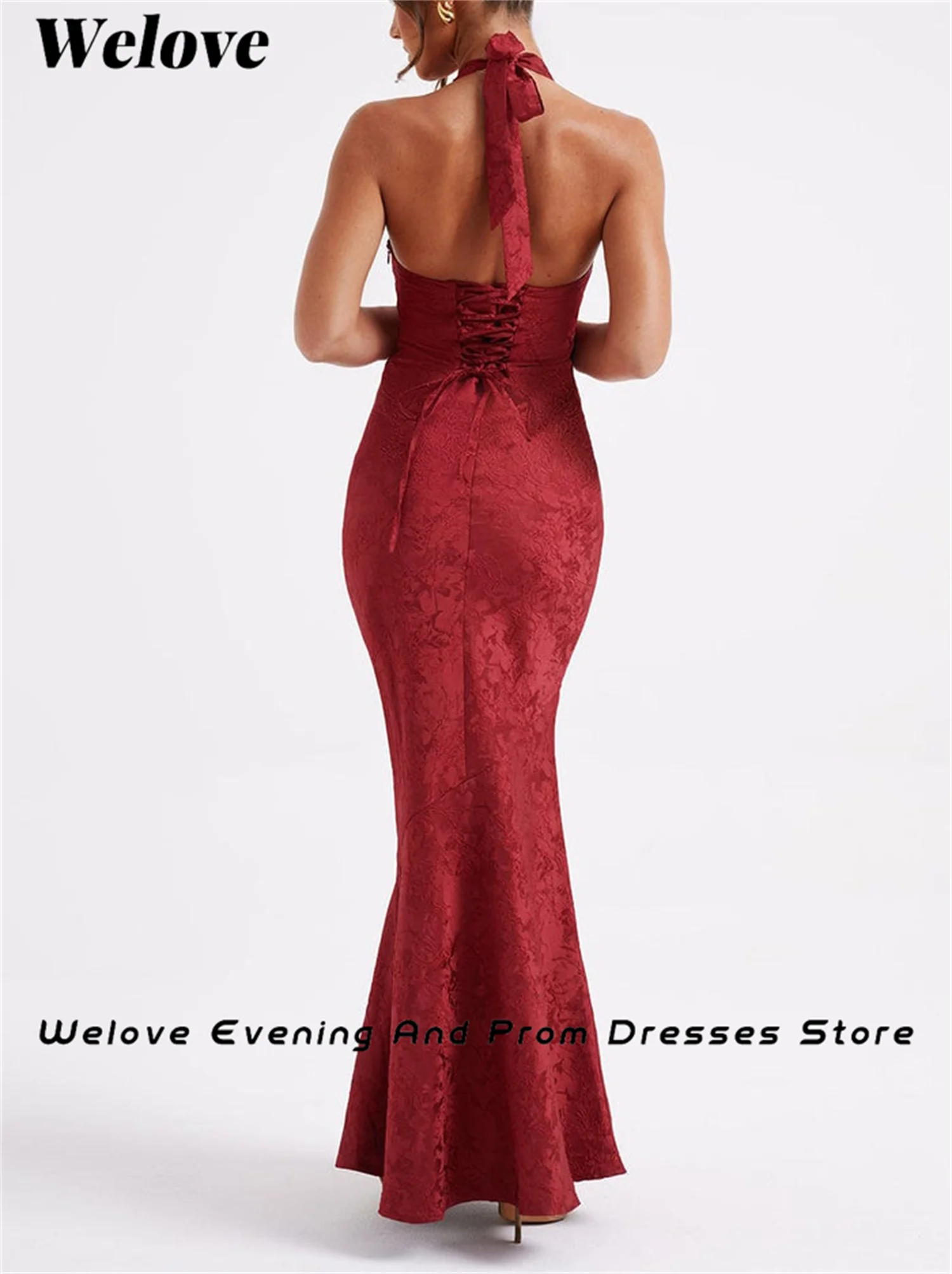 Welove Red Halter Sweet Beauty Bride Wedding Party Dress Print Mermaid Photography Wedding Dresses for Women