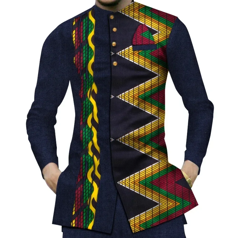 Casual 100% cotone Uomo Abbigliamento africano Dashiki Patchwork Stampa Camicia Top Bazin Riche Abiti tradizionali africani WYN380