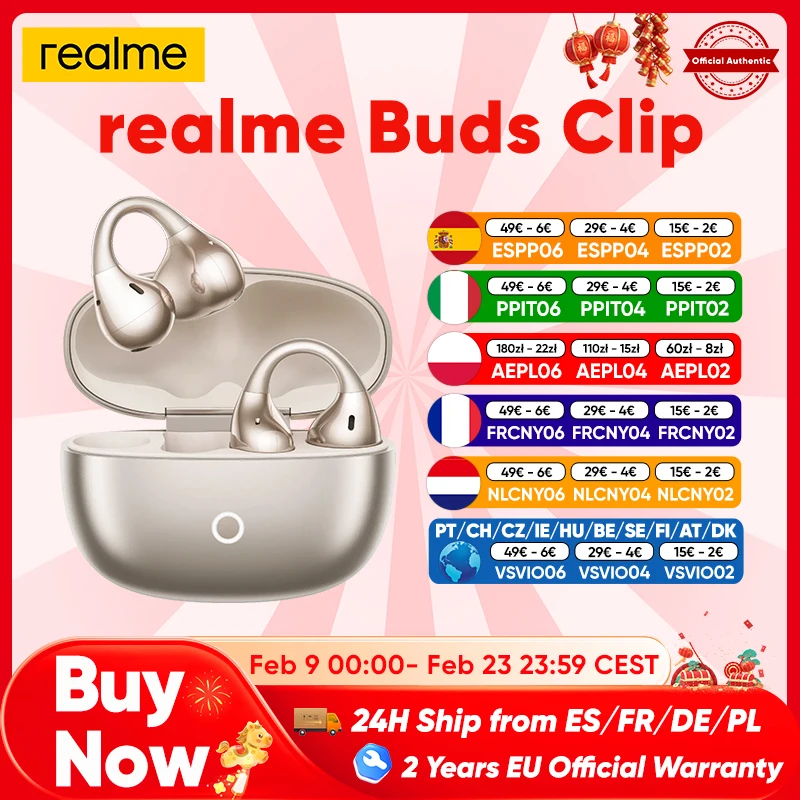realme Buds Clip 2026 nouveaux écouteurs Ows Ai 85Db 36H autonomie de la batterie Bt5.4 Ip55 pour Smartphone Realme Gt 7 Pro Realme 14 Pro Plus