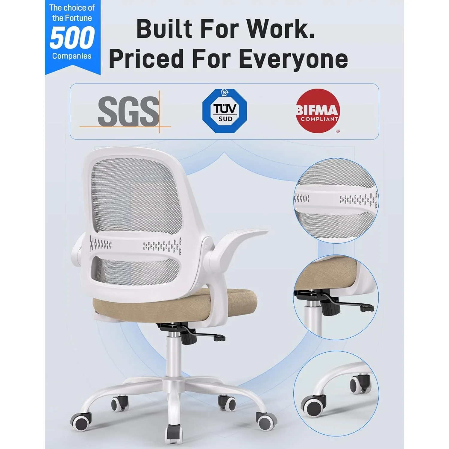 كرسي مكتب شبكي مريح، أذرع قابلة للطي، مسند ظهر شبكي مسامي ووسادة مقعد سميكة، دوارة وتدحرج #4