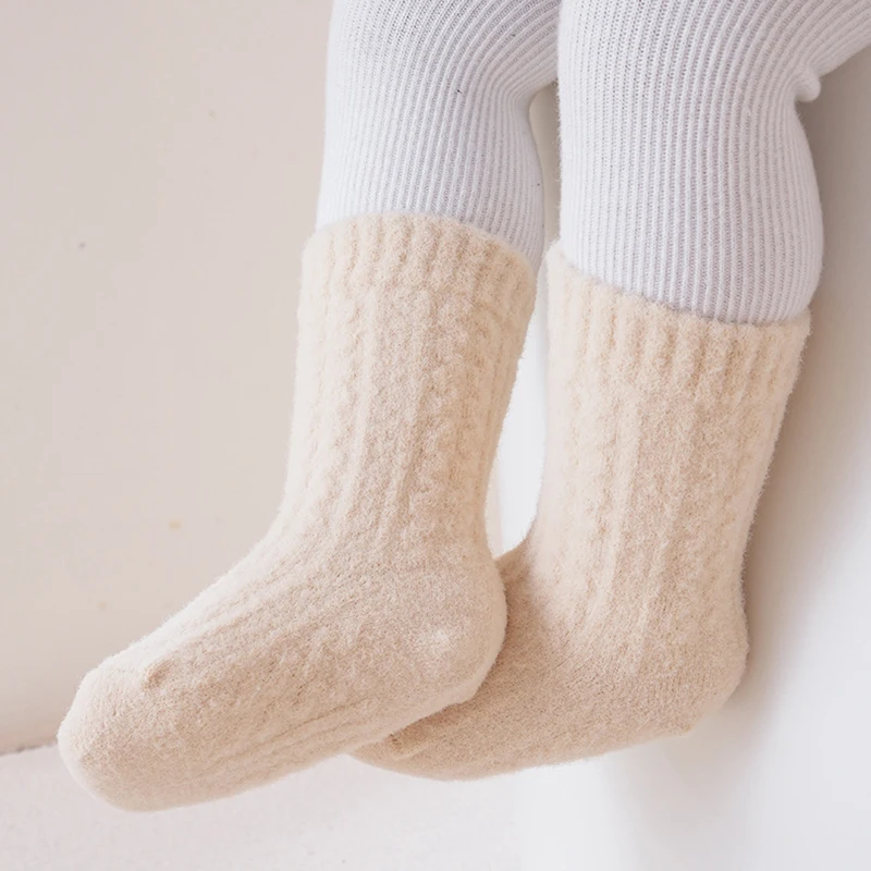 5 أزواج من جوارب الأطفال للخريف والشتاء سميكة مبطنة بالصوف جوارب أطفال ناعمة دافئة متوسطة الأنبوب