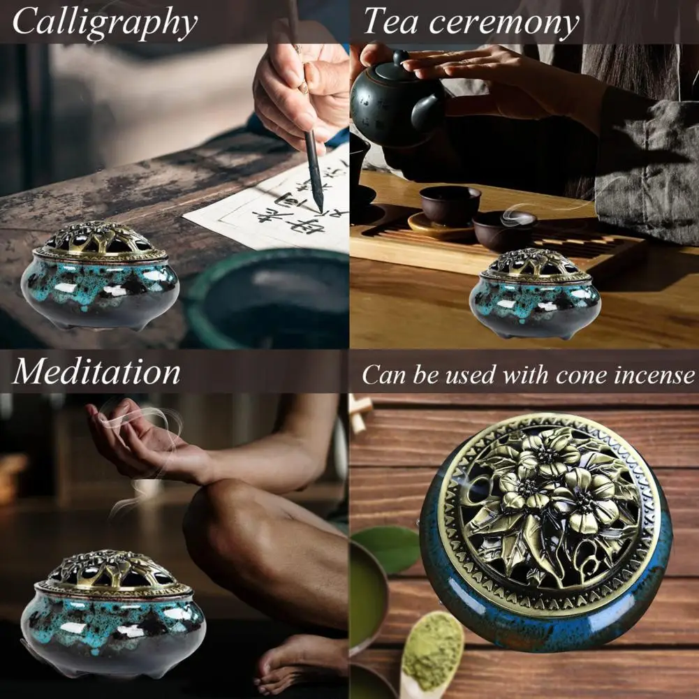 Purify Air Ice Crack Pattern Kiln Bluing Incense Holder Yoga Room Supply