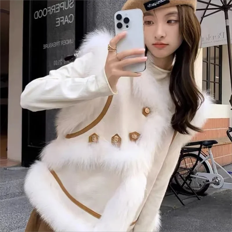 Autumn Winter Women\'s Fur Vest New Faux Fox Fur Patchwork Short Vests Korea Style Waistcoats Sleeveless Coats Femme