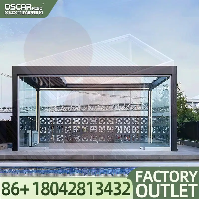Outdoor Wall Mounted Motorized Bioclimatic Sun Shade Automatic Patio  3x3 for Gardens Patios Balconies Pergola