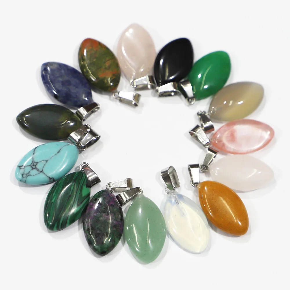 

New Natural Stone Marquise Agate Crystal Necklace Pendant Reiki Charm Fashion DIY Jewelry Accessories Making 24Pcs Free Shipping