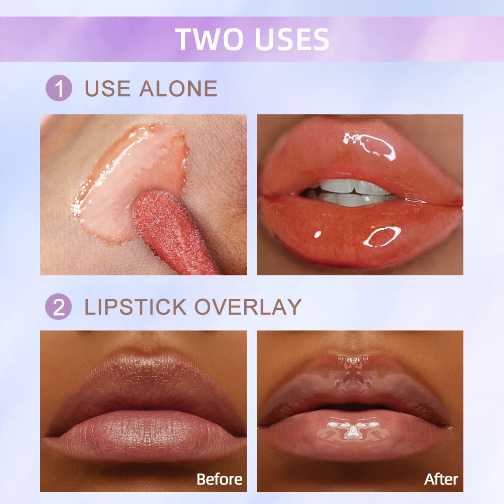 QIBEST Crystal Jelly Moisturizing Lip Oil Plumping Lip Gloss Makeup Sexy Plump Lip Glow Oil Tinted Lip Plumper For Lipstick