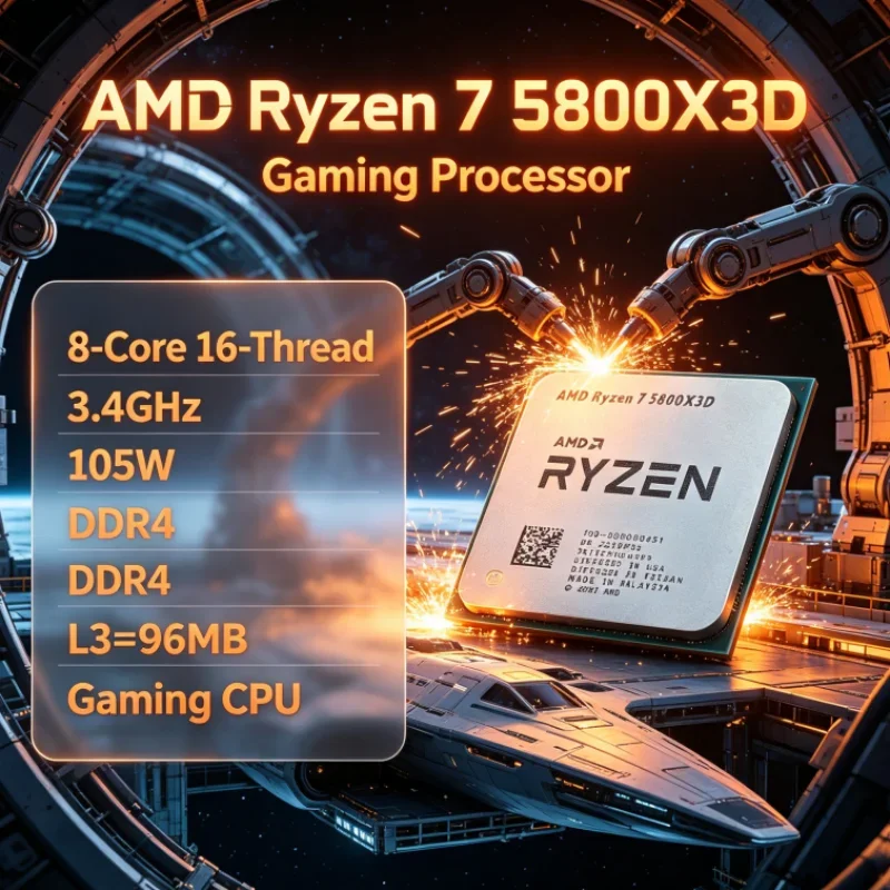 AMD R7 5800X3D 96 MB 105W DDR4 8-Core 16-Thread CPU Processor Ryzen 7 7nm 3.4 GHz Gaming Processor for Design