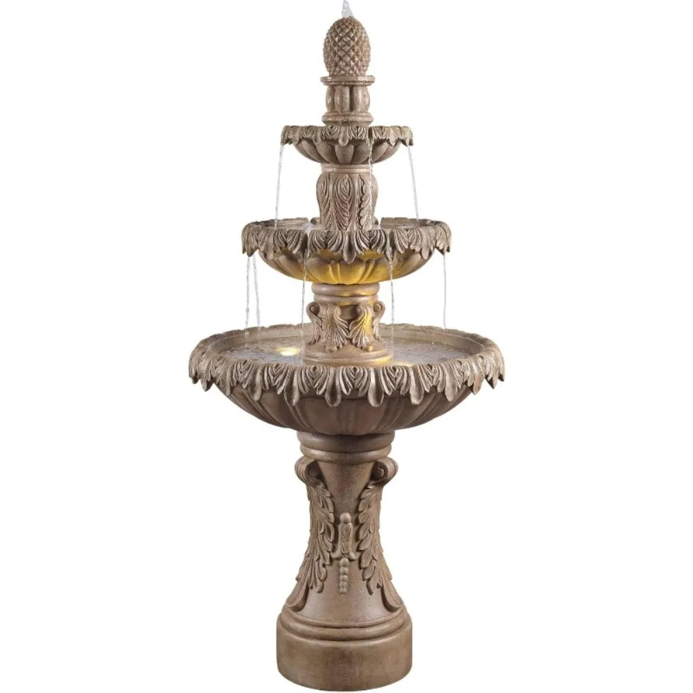 

62" High Sandstone 3-Tier LED Outdoor Floor, Fountains & Bird Baths