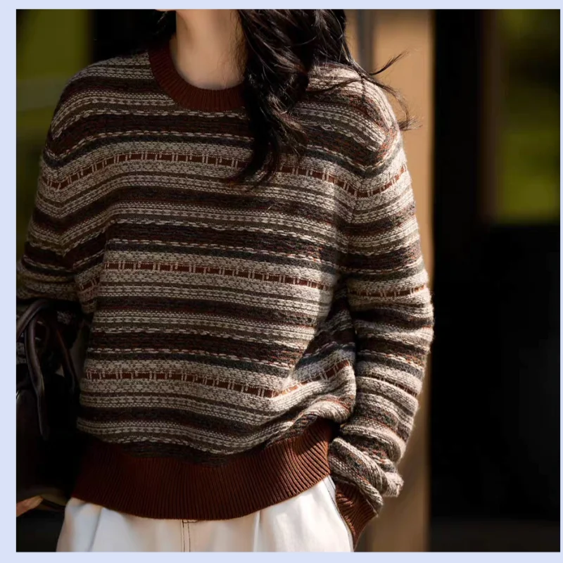 Heavy duty pure wool retro Fel Island 5-color floating thread jacquard front and back two-piece sweater