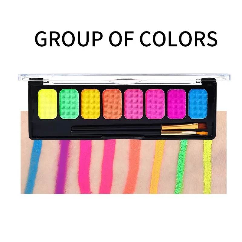 8-Color Water Soluble Body Painting Fluorescent Pigment Rainbow Color Watercolor Quick Dry Easy To Clean Portable Stage Makeup